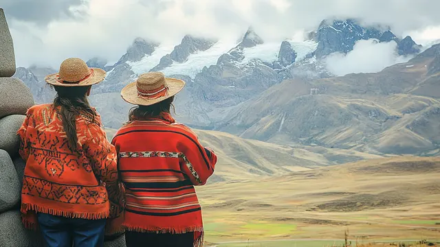 Mujeres andinas frente a los nevados del Ausangate